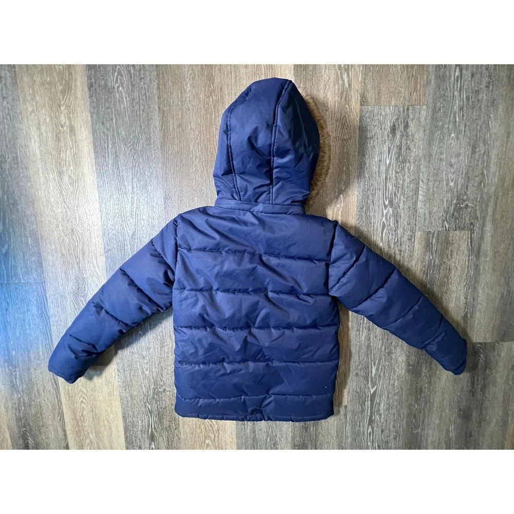 Ultimate Parka Jacket Boys Size 10/12 Navy Blue Faux Fur Hood Puffer Coat